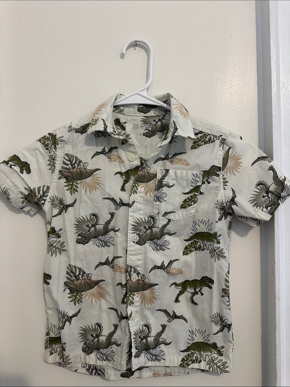 Garanimals Cream Button-Up Shirt with Green and Tan Dinosaur Print